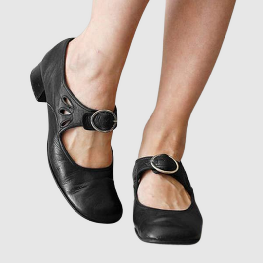 Women's Mary Jane Low Heel Shoes Buckle Strap - Fashinoza