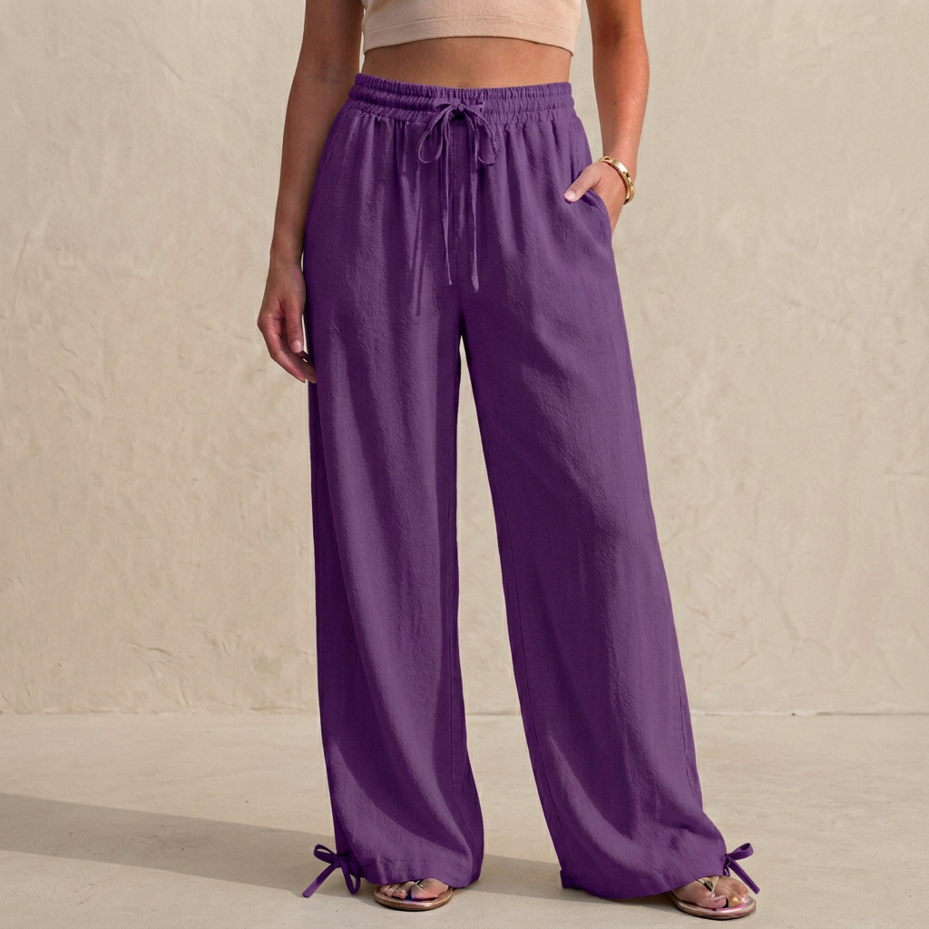 Women's Relaxed Fit Wide Leg Trousers Drawstring Ankle Tie