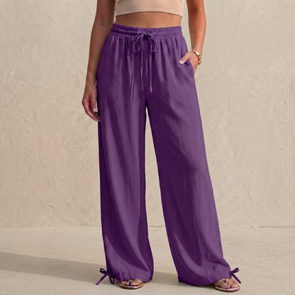 Women's Relaxed Fit Wide Leg Trousers Drawstring Ankle Tie