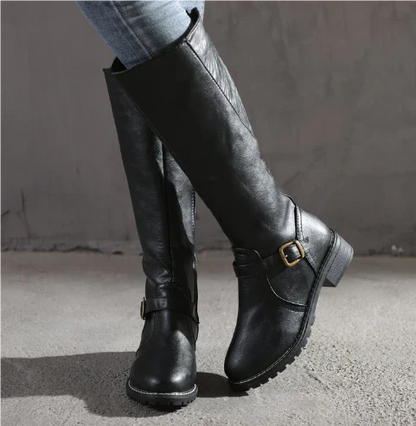 Women's Slip On Boots Buckle Strap - Fashinoza