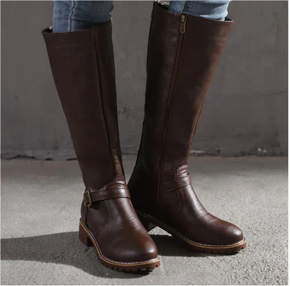 Women's Knee-High Boots Closed Toe Buckle Detail