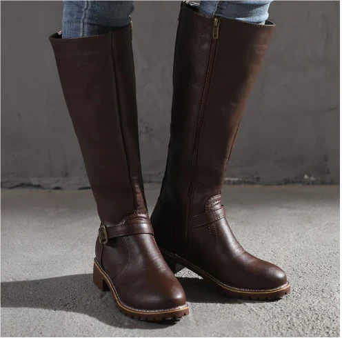 Women's Slip On Boots Buckle Strap