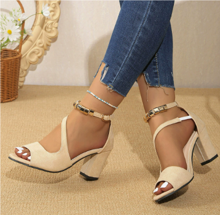 Women's Ankle Strap Open Toe Block Heels - Fashinoza