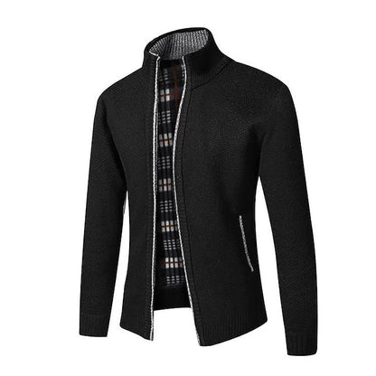 Plaid-Lined Zip-Up Men’s Cardigan