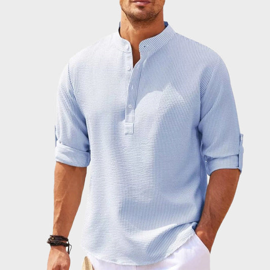 Men's Relaxed Fit Henley Shirt Waffle Texture Casual - 
Fashinoza