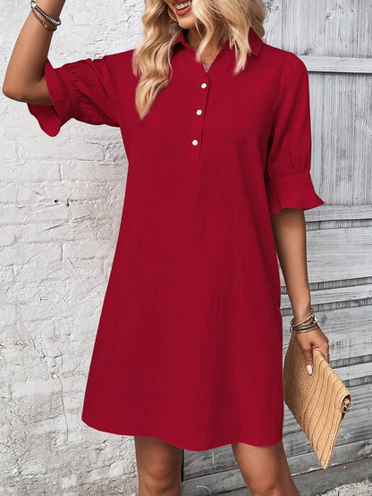 Women's Button Down Shirt Dress 3/4 Sleeve Knee Length