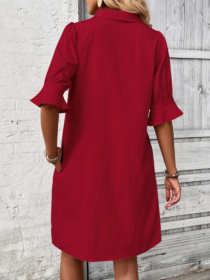 Women's Button Down Shirt Dress 3/4 Sleeve Knee Length