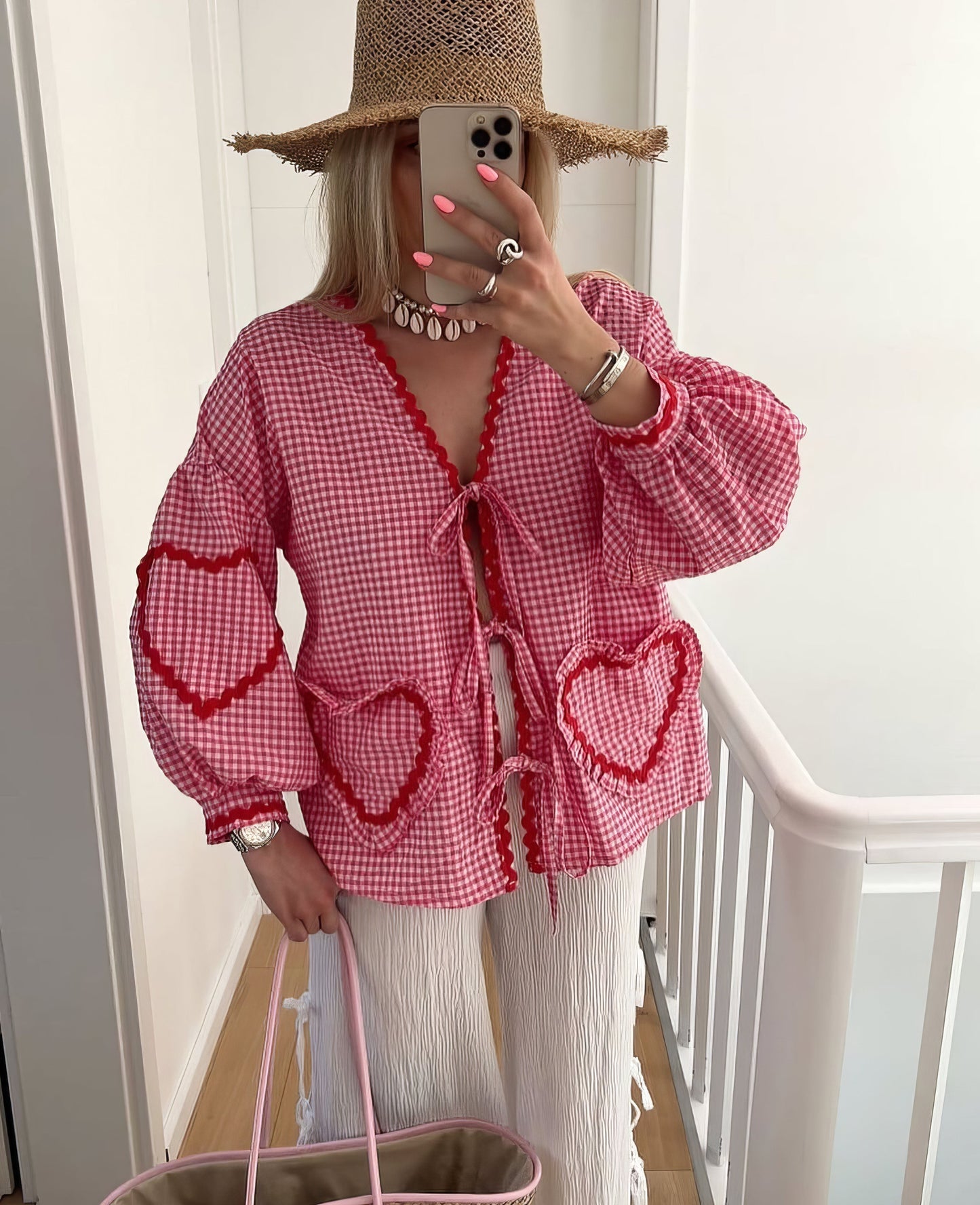 Gabriella | Women Spring Gingham Tie Front Blouse