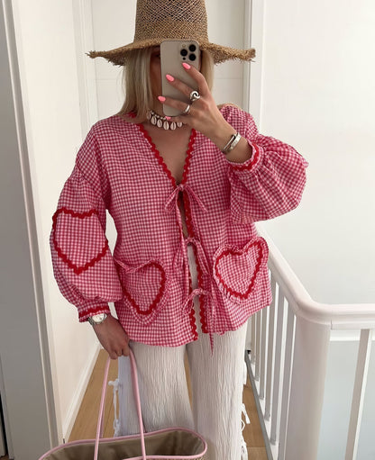 Gabriella | Women Spring Gingham Tie Front Blouse
