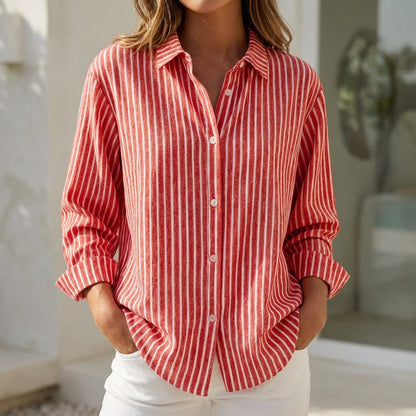 Men's Relaxed Fit Striped Button-Up Shirt Classic Collar