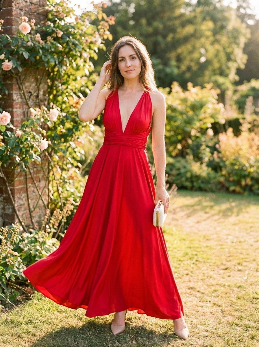 Women's Maxi Dress Knit Wrapped Bodice Flowing - 
Fashinoza