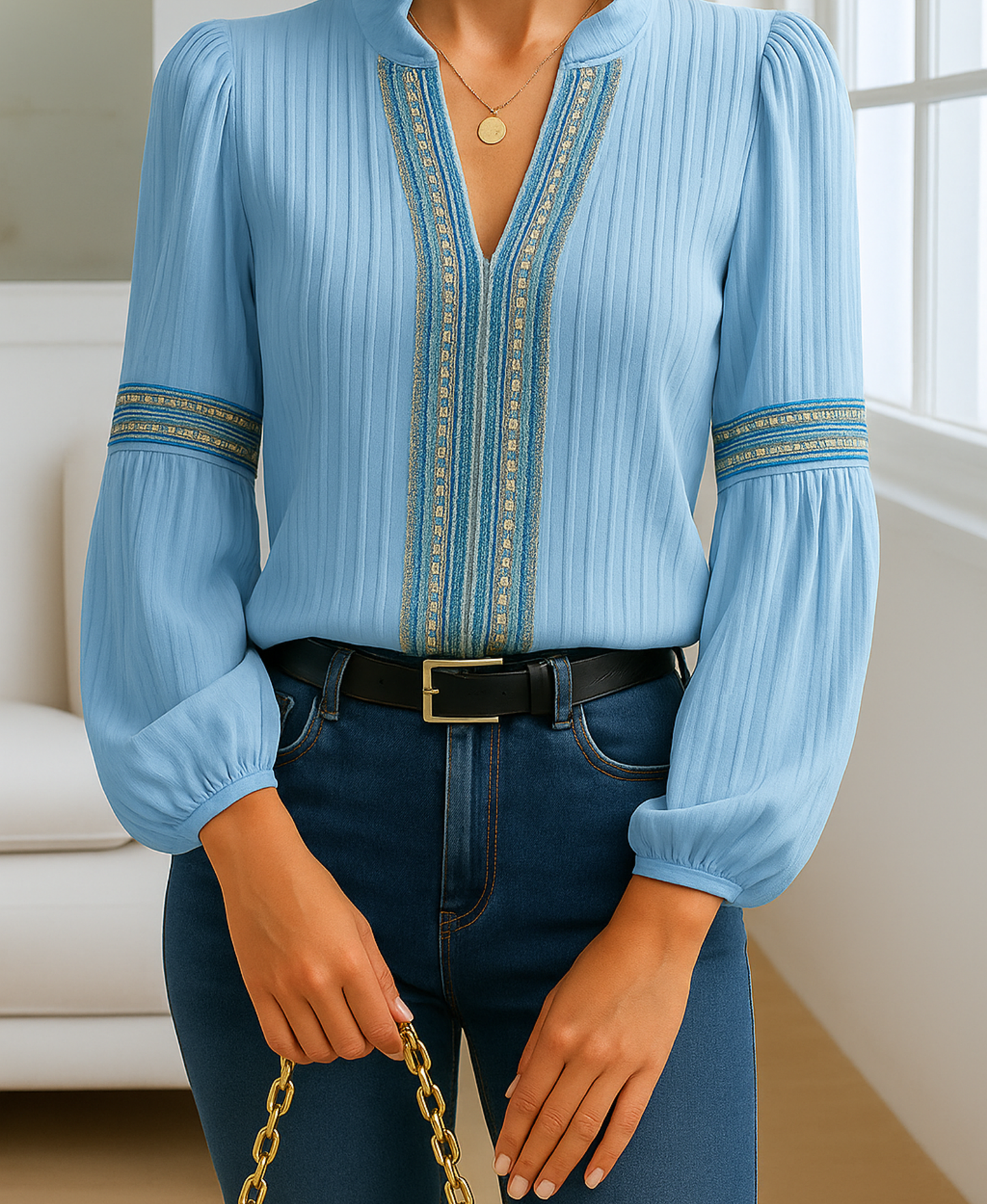 Women's V-Neck Blouse Ruffled Collar