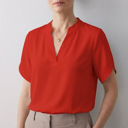 Dionne Women's Relaxed Fit V-Neck Blouse Split Sleeves