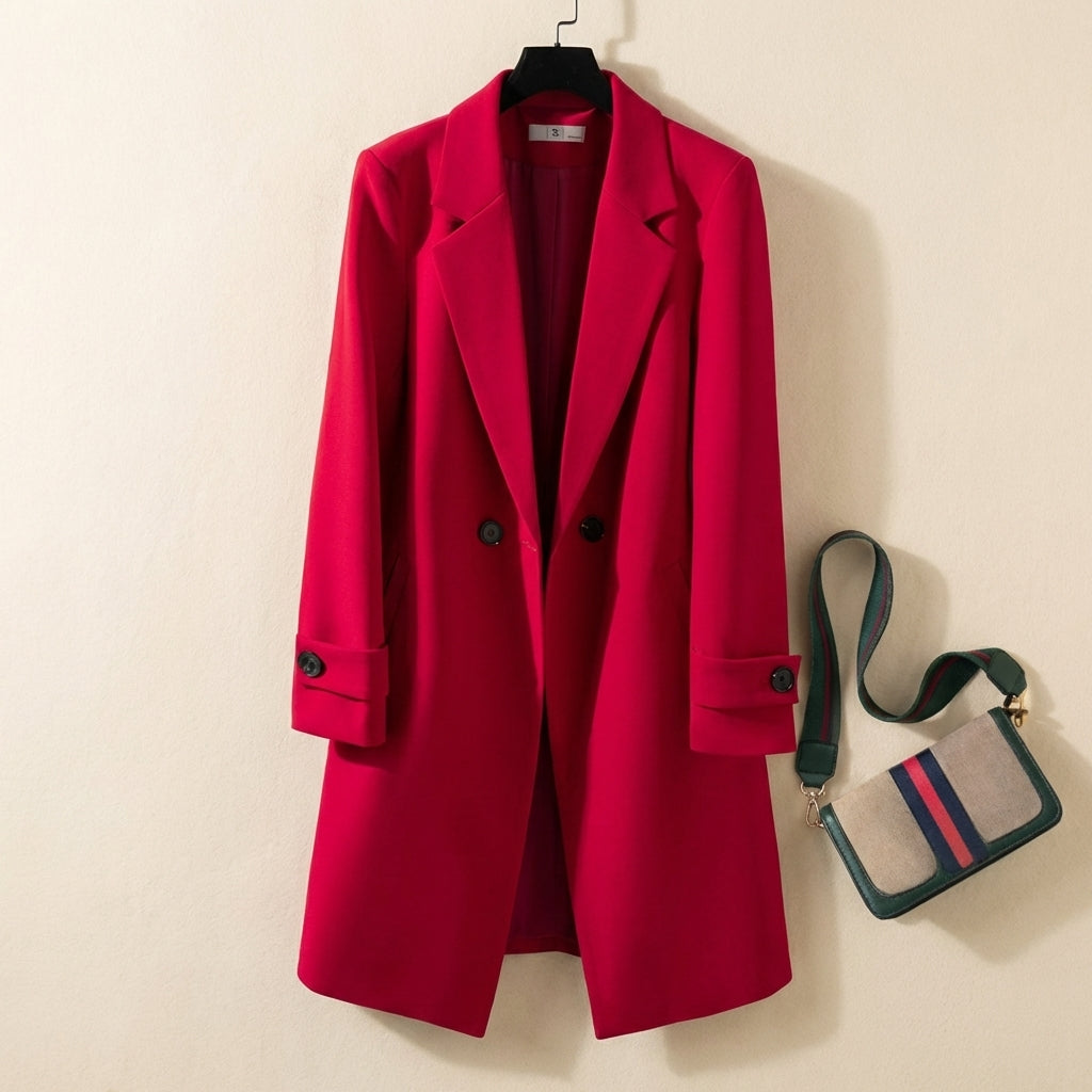 Relaxed Fit Thigh-Length Double-Breasted Coat for Women – Stylish & Cozy Everyday Wear Caliboot