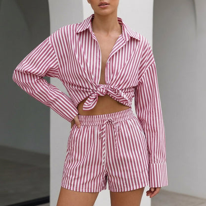 Women's Oversized Collared Shirt And Shorts Set