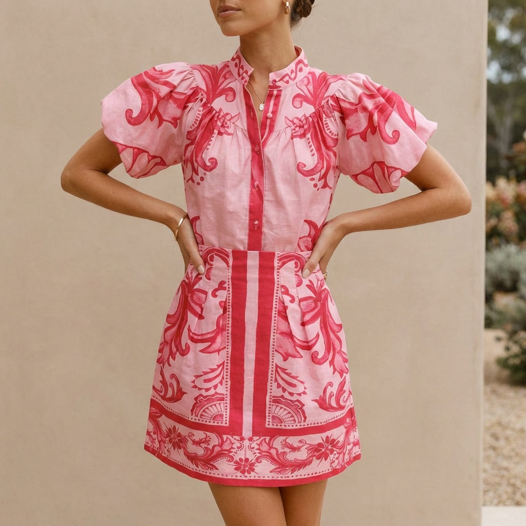 Women's Puff Sleeve Mini Dress A-Line Silhouette - 
Fashinoza