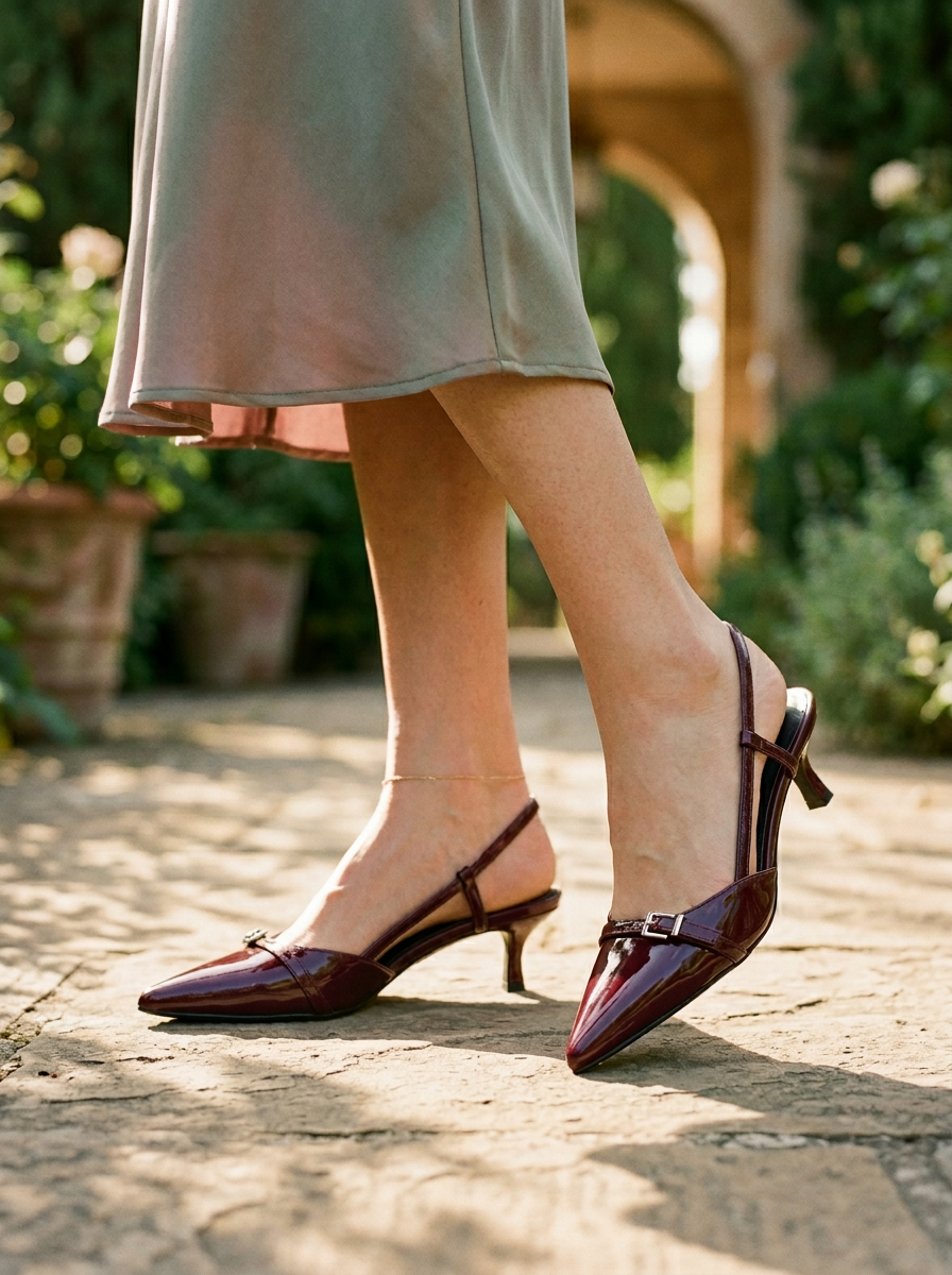 Women's Slingback Pumps Kitten Heel Buckle Detail - 
Fashinoza