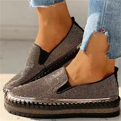 Rhinestone Slip-On Sneakers for Women – Stylish & Comfortable Platform Design