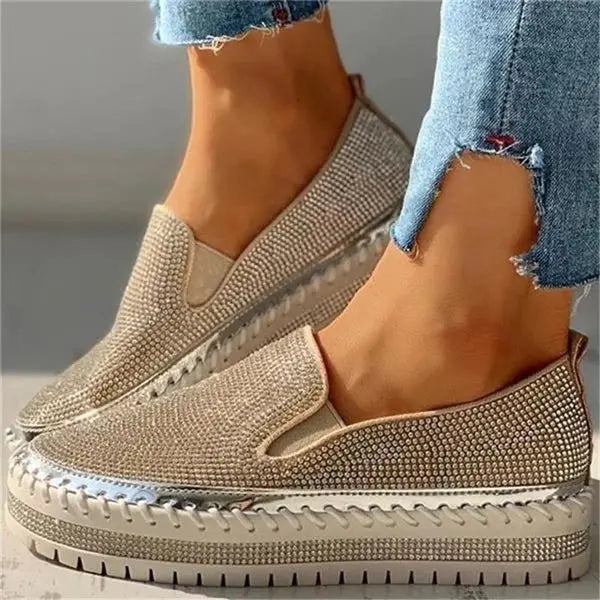 Women's Rhinestone Slip-On Sneakers Comfortable Platform - 
Fashinoza