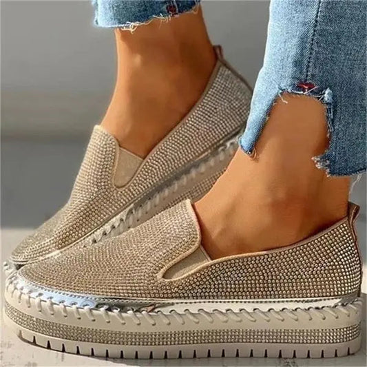 Women's Rhinestone Slip-On Sneakers Comfortable Platform - 
Fashinoza