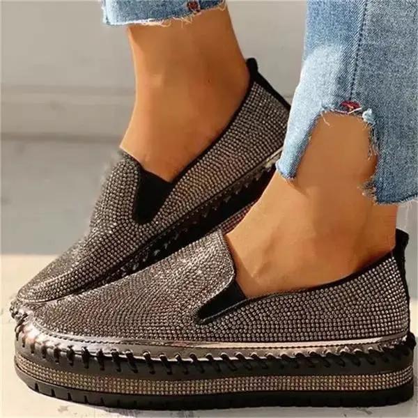 Rhinestone Slip-On Loafers for Women – Stylish & Comfortable