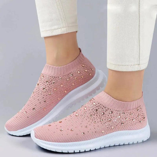 Women's Rhinestone Slip-On Sneakers Lightweight Comfort - 
Fashinoza