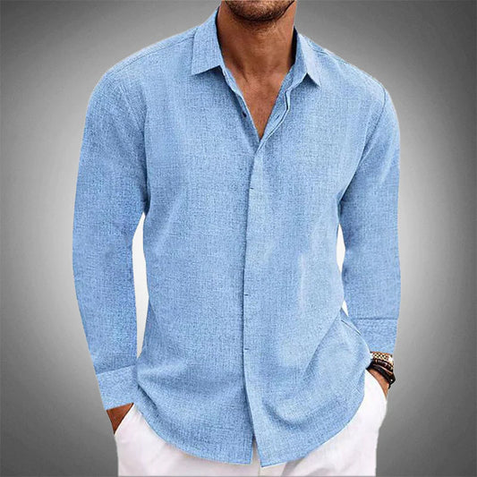 Men's Long Sleeve Button Front Shirt Classic Collar - Fashinoza