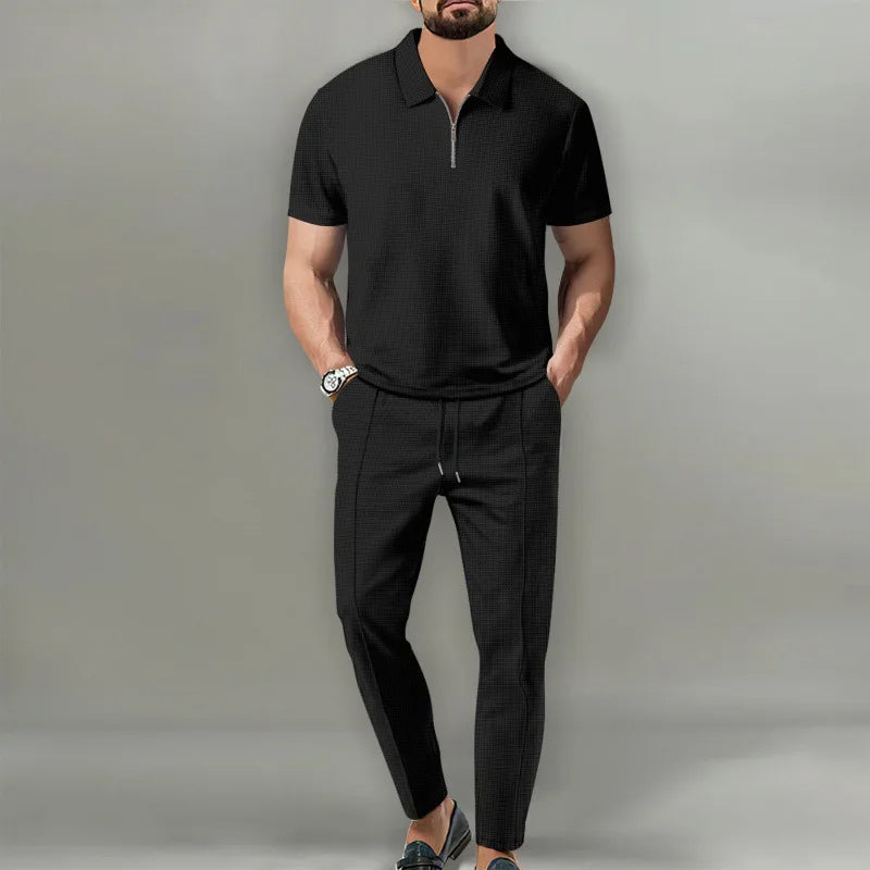Men's 2-Piece Polo Set Zip Front Trousers - Fashinoza