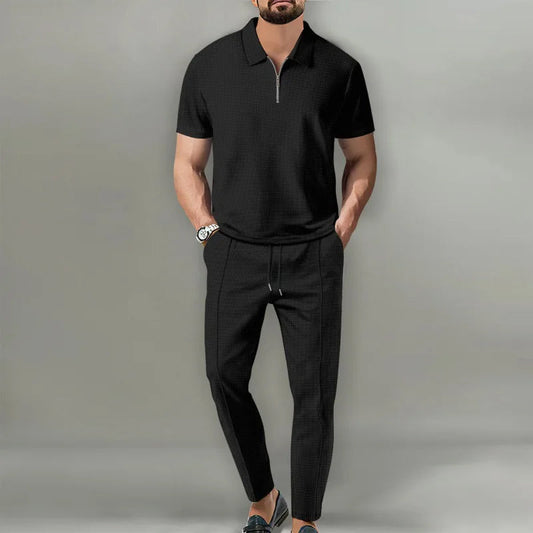 Men's 2-Piece Polo Set Zip Front Trousers - Fashinoza