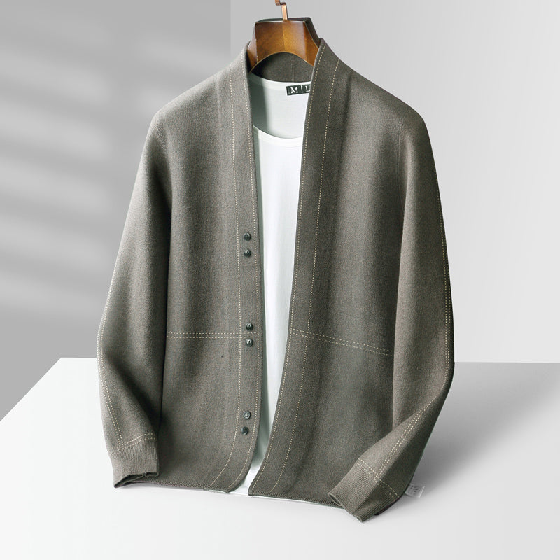 Men's Open Front Cardigan Button Detail - Fashinoza