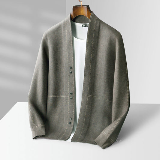 Men's Open Front Cardigan Button Detail - Fashinoza