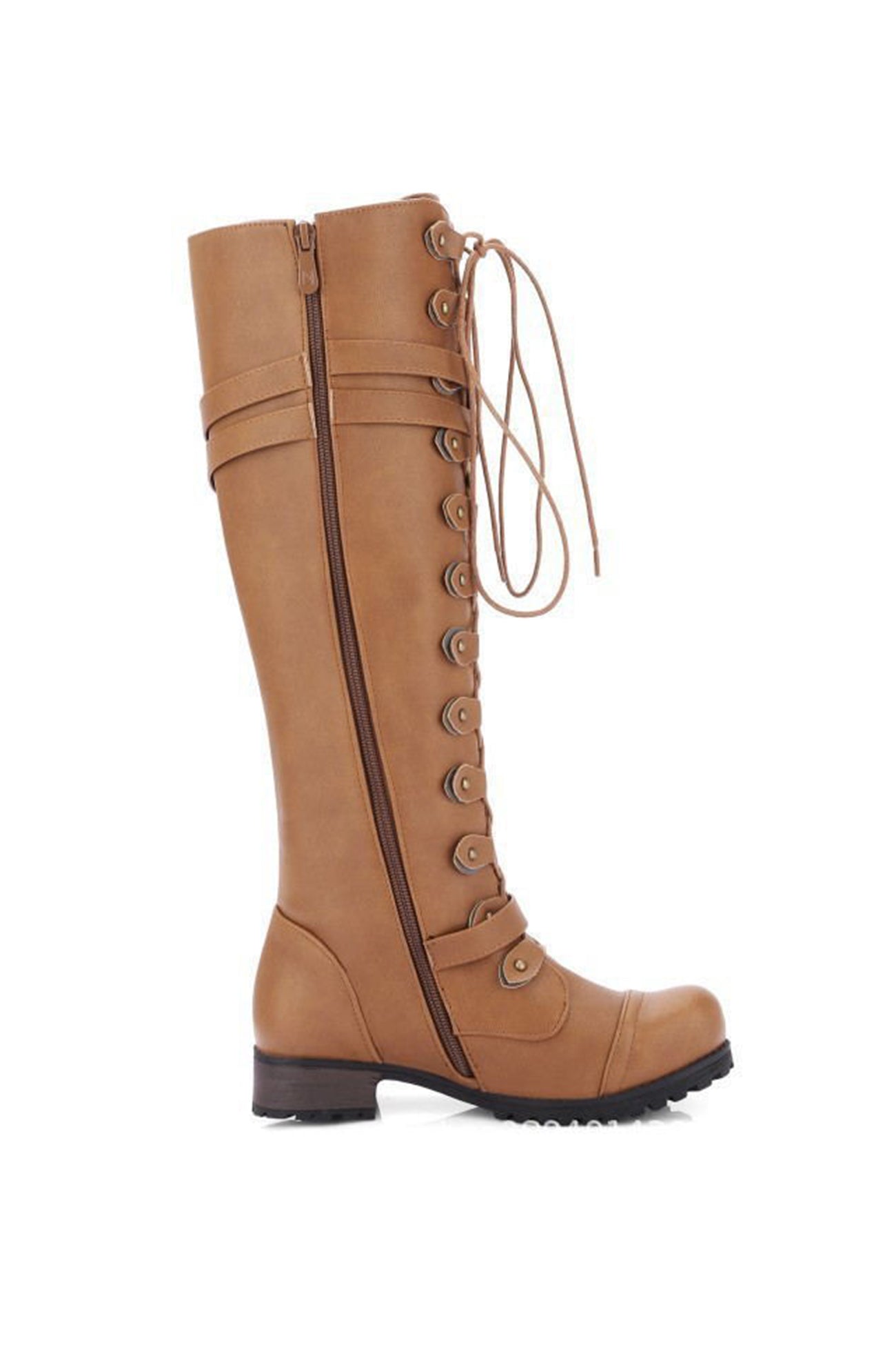 Women's Black Knee High Round-Toe Boots - 
Fashinoza