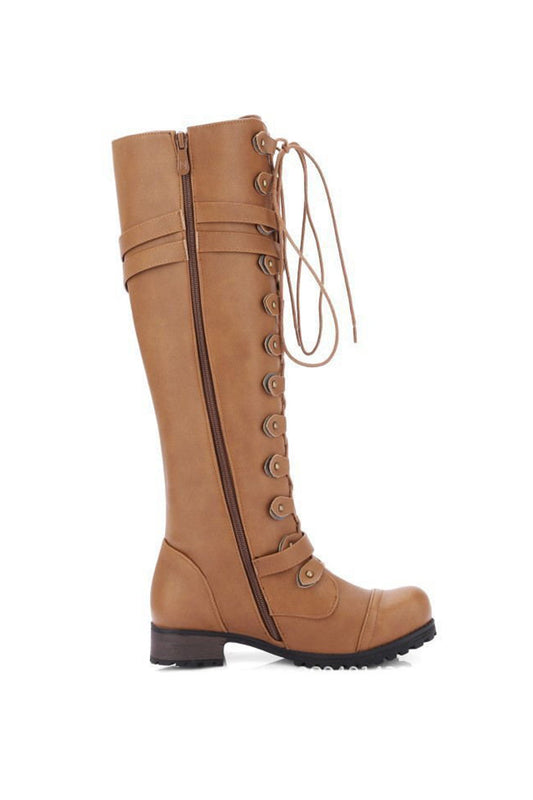 Women's Black Knee High Round-Toe Boots - 
Fashinoza