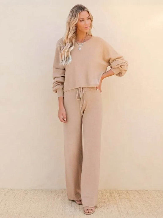Women's Cropped Sweatshirt Lounge Set Pants - Fashinoza