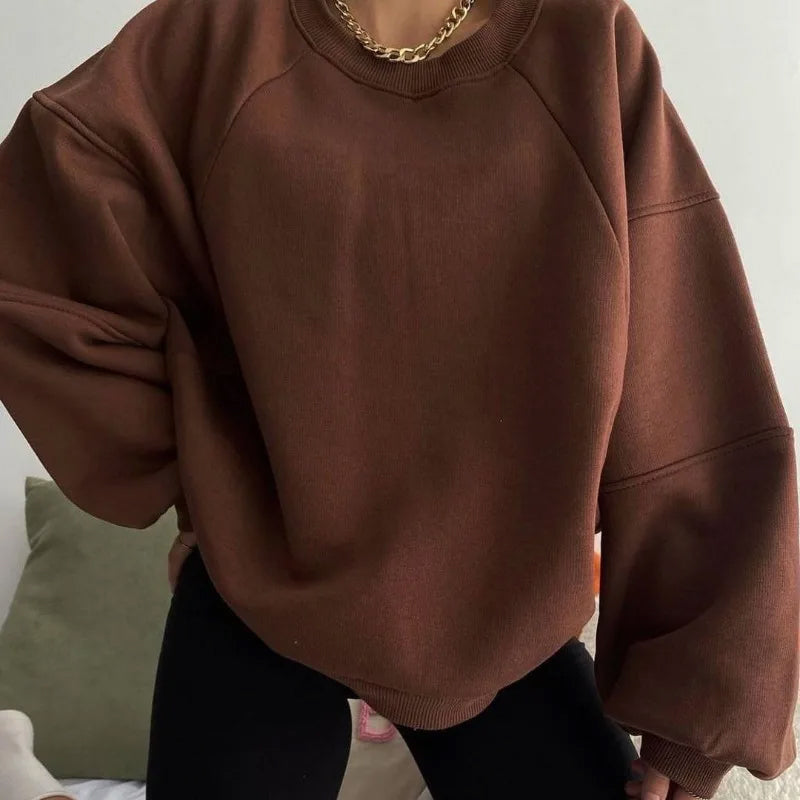 Women's Oversized Sweater Round Neck Long Sleeves Cozy