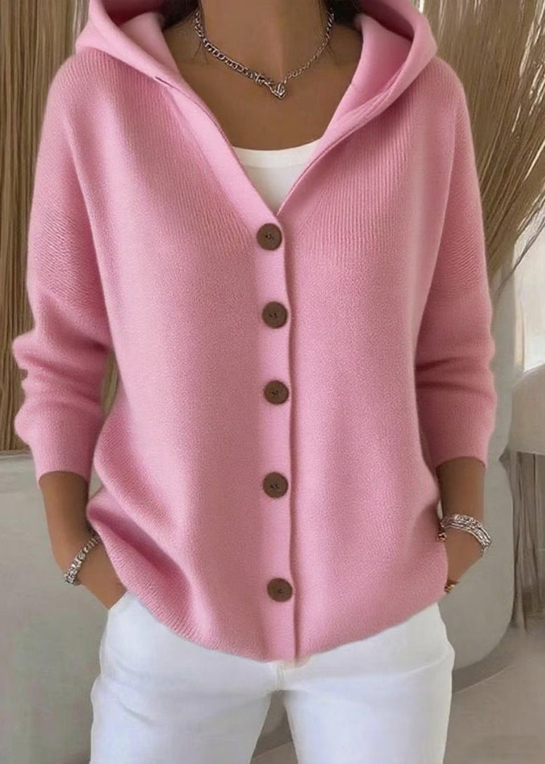 Button-Up Hooded Knit Cardigan