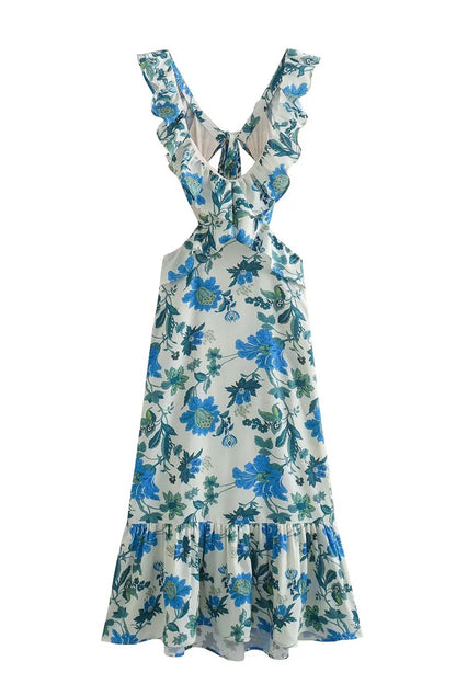 Women's Midi Dress V-Neck Floral Print
