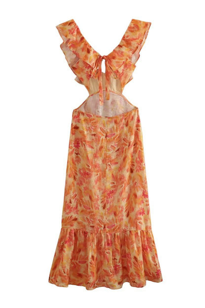 Women's Midi Dress V-Neck Floral Print