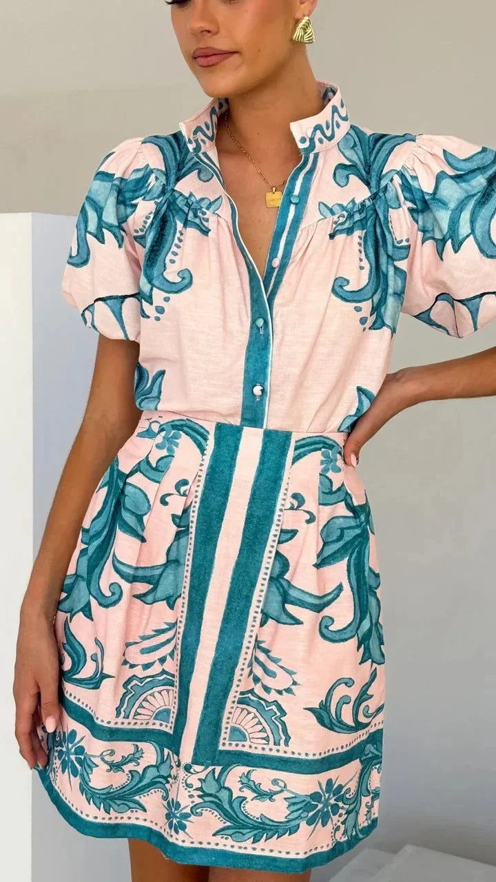 Women's Floral Mini Dress Puff Sleeve