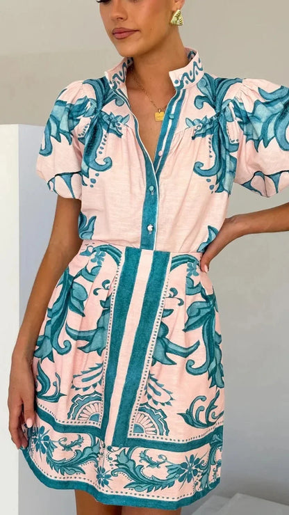 Women's Floral Mini Dress Puff Sleeve