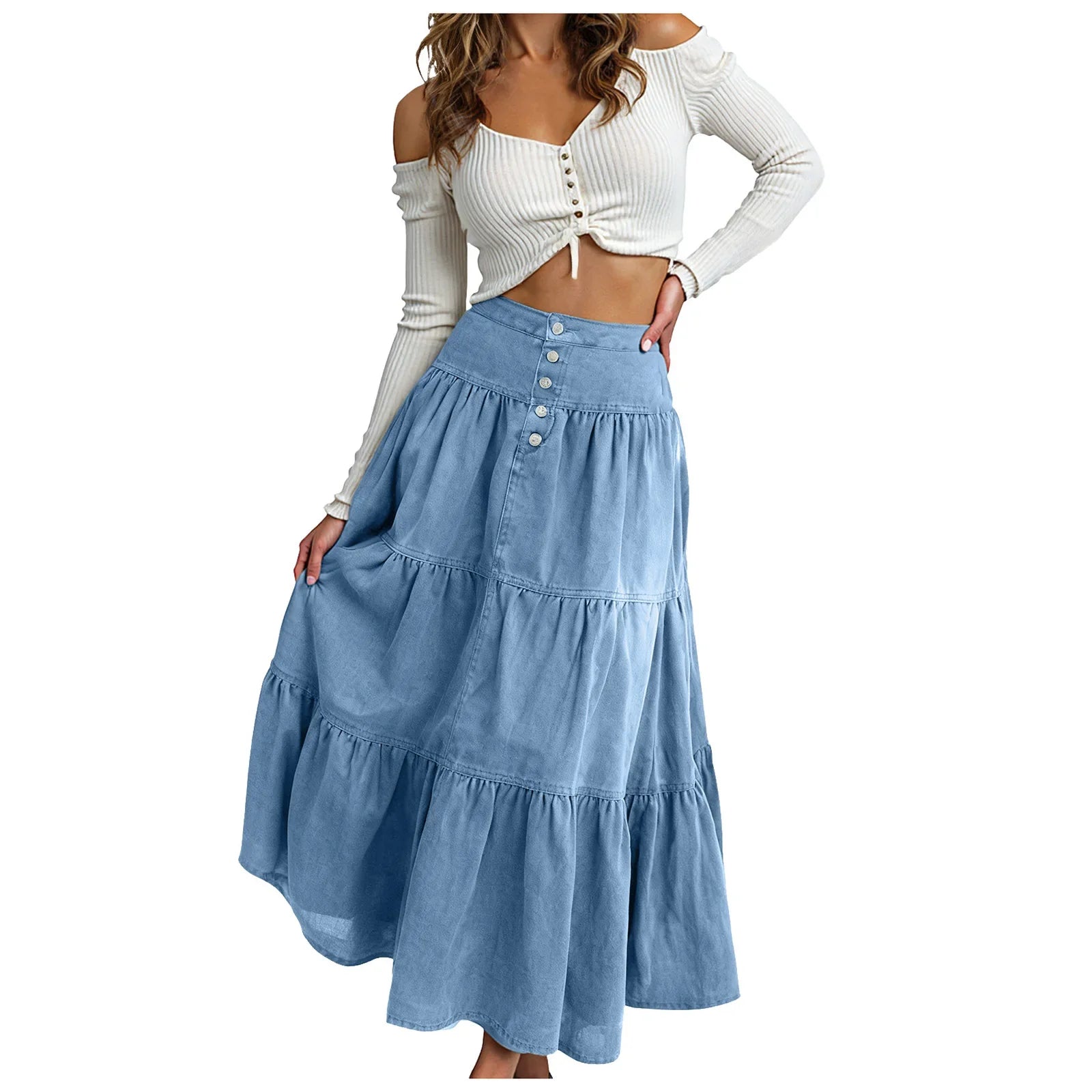 Women's Ruffle Denim Skirt - 
Fashinoza