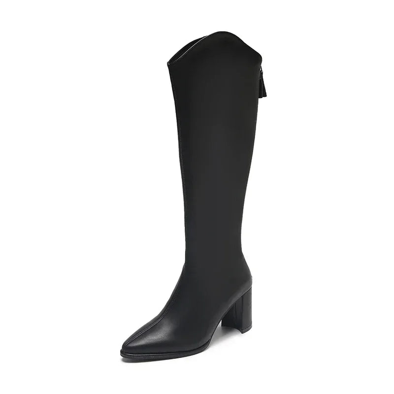 Women's Knee High Boots Side Zip Block Heel