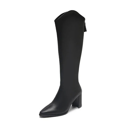 Women's Knee High Boots Side Zip Block Heel