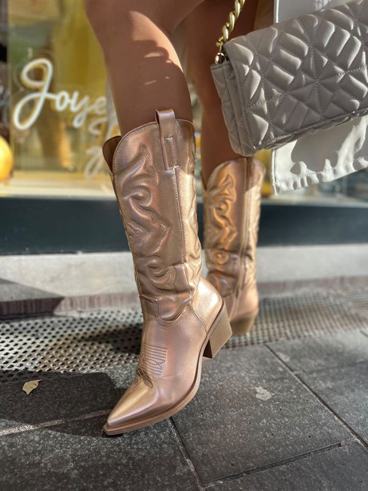Women's Metallic Cowboy Boots Zip