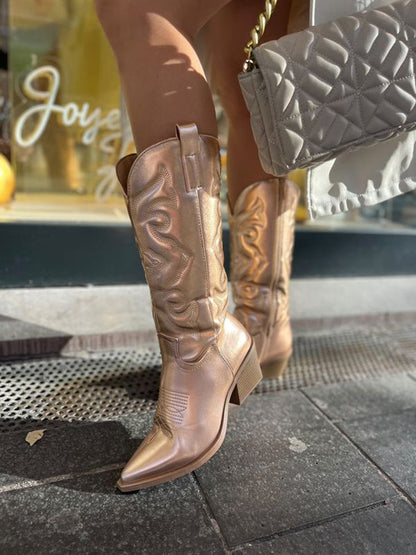 Women's Metallic Cowboy Boots Zip