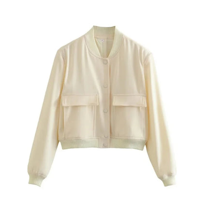 Women's Bomber Jacket Lightweight Cotton Button Front