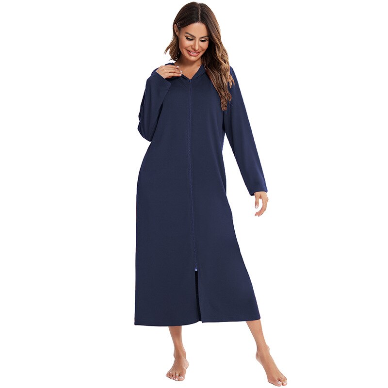 Women's Hooded Fleece Nightdress Zip-Up
