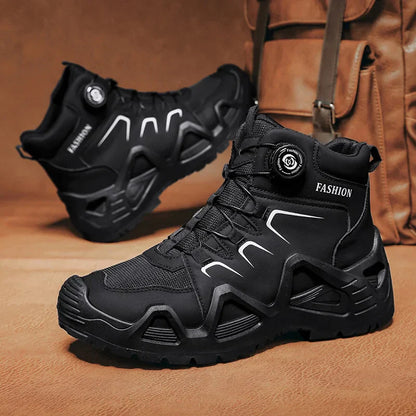 Men’s Waterproof Outdoor Hiking Boots with Microfiber Leather and Rotating Buckle Closure