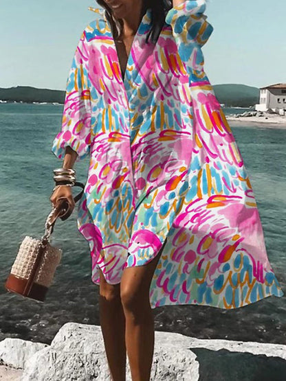 Women's Mini Floral Long Sleeve Shirt Dress