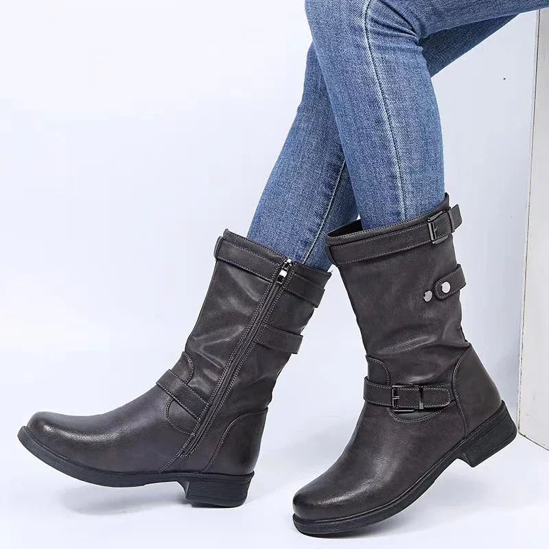 Women's Flat Boots Buckle Strap